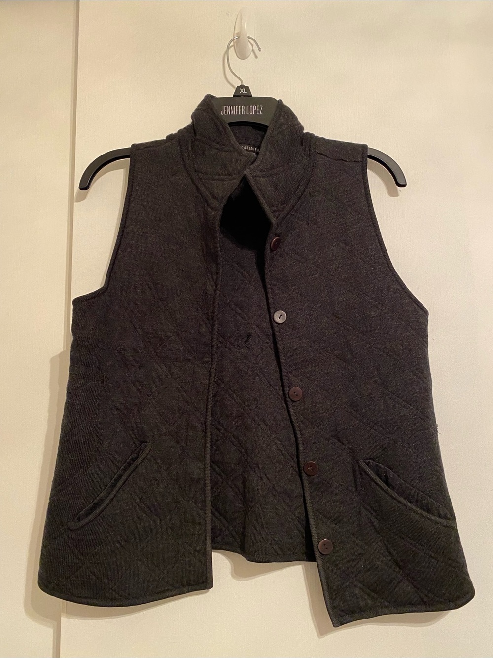Eileen Fisher Quilted Black Women Vest Button Down Cozy Layering Top, Size XS